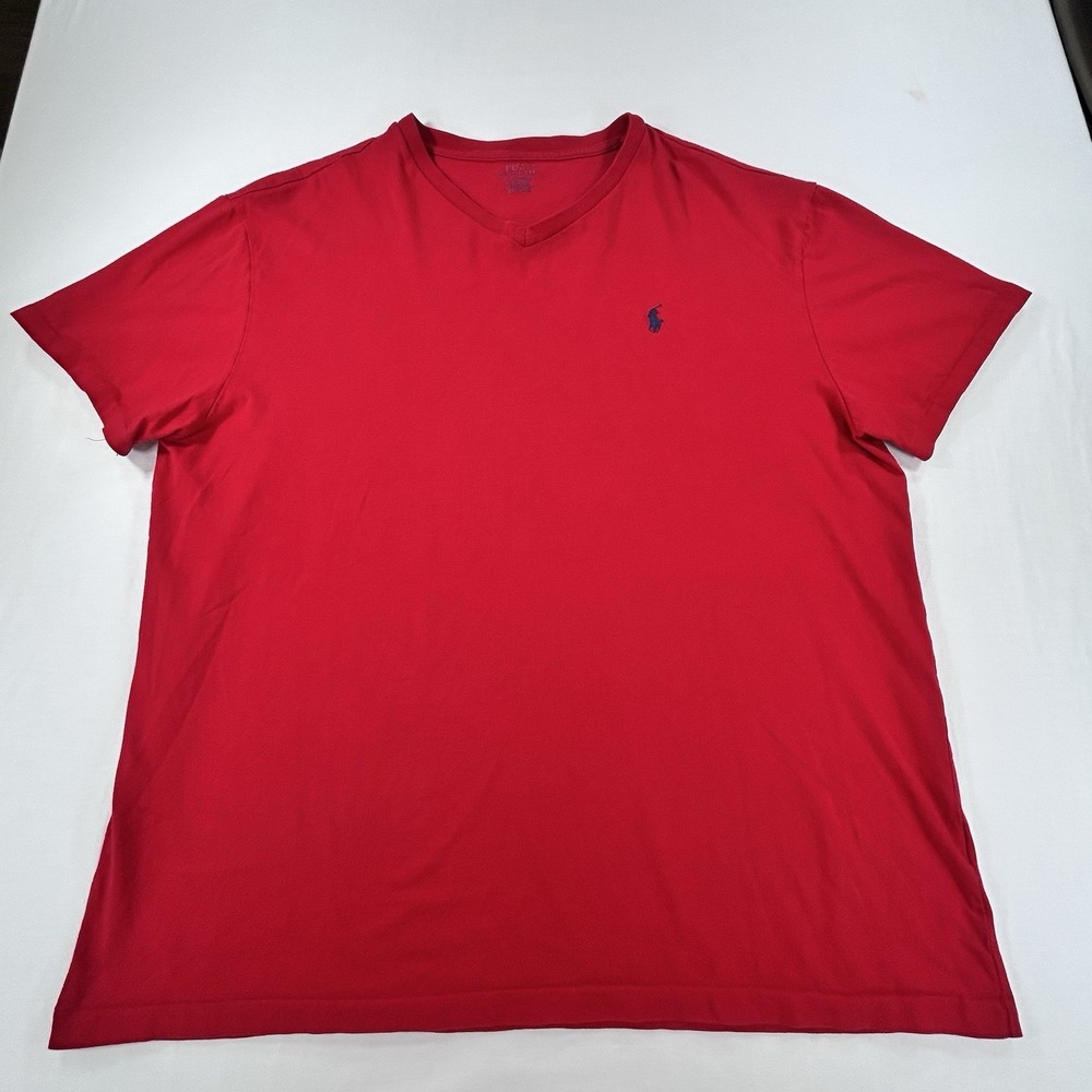 Polo Ralph Lauren Shirt Mens L Red V Neck Pony Logo Tee Casual Cotton Adult